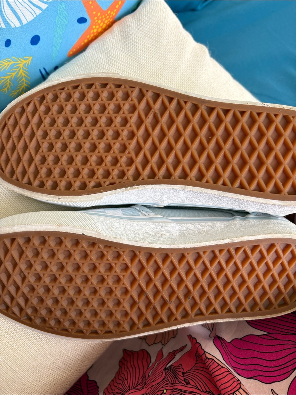 Vans Women's Slip-On Checkerboard Blue and White Sneakers - Picture 2 of 5